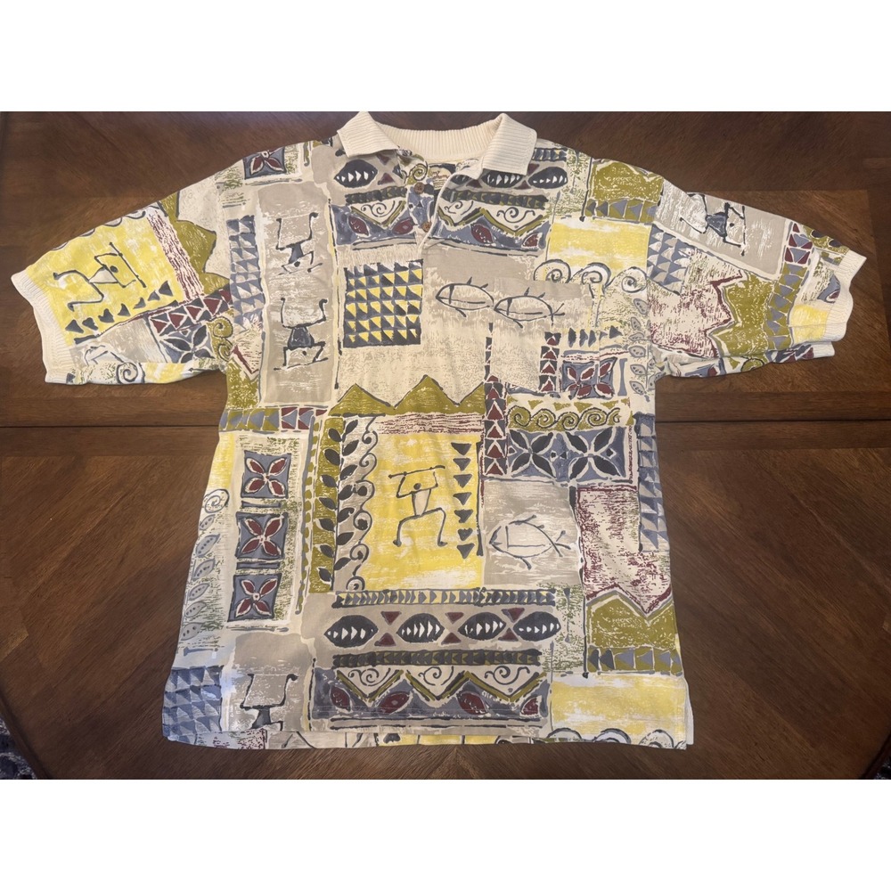 Tommy Bahama Men's Abstract Print Polo Shirt Cotton Top Short Sleeve |F1